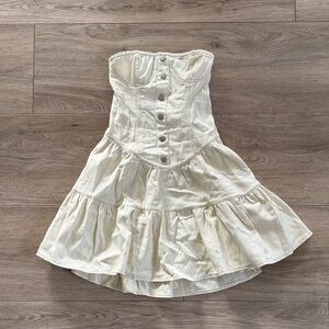 Peppermayo Strapless Cream Corset Button-Front Tiered Dress